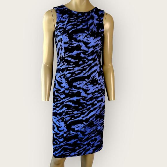 Michael Kors Sleeveless Animal Print Sheath Pencil Dress Size 4 Black Purple - Picture 1 of 15
